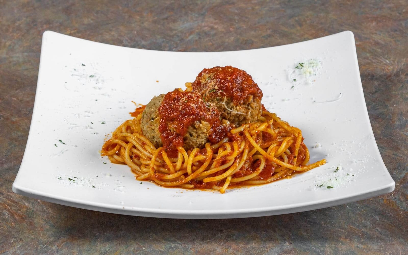 A plate of Tony's homemade spaghetti and meatballs